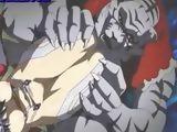 Busty hentai caught and licked her pussy by monster