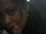 Asian girl sucks dick and swallows cum in a parked car