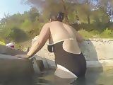 Asian wife swimming suit huge tits