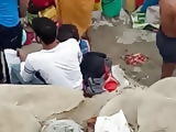 Aunty showin bra in river